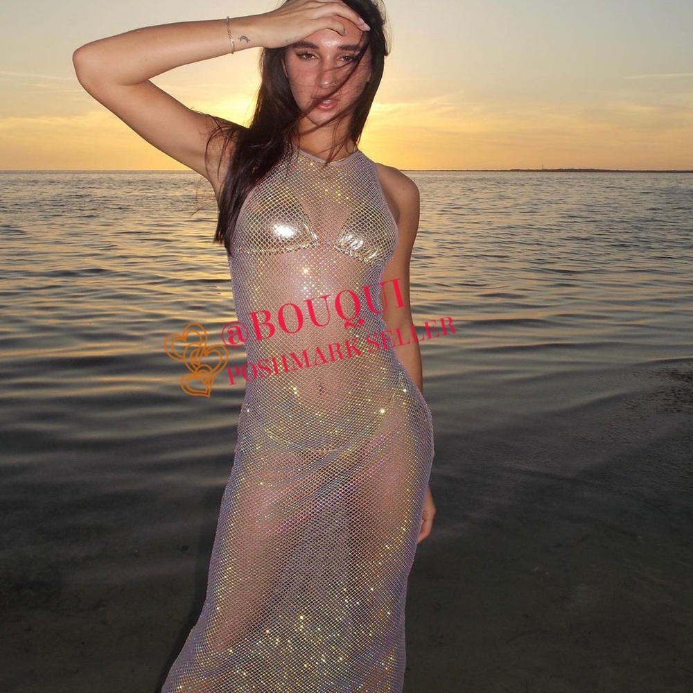 Zara Iridescent Mesh Maxi Dress - Sheer Silver Sparkle